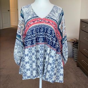 Patterned Peasant Blouse